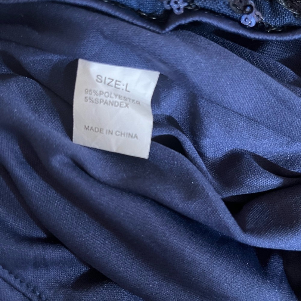 Unbranded navy blue sequin bootleg wide size L 95% polyester pants 11” boot size - Picture 5 of 5